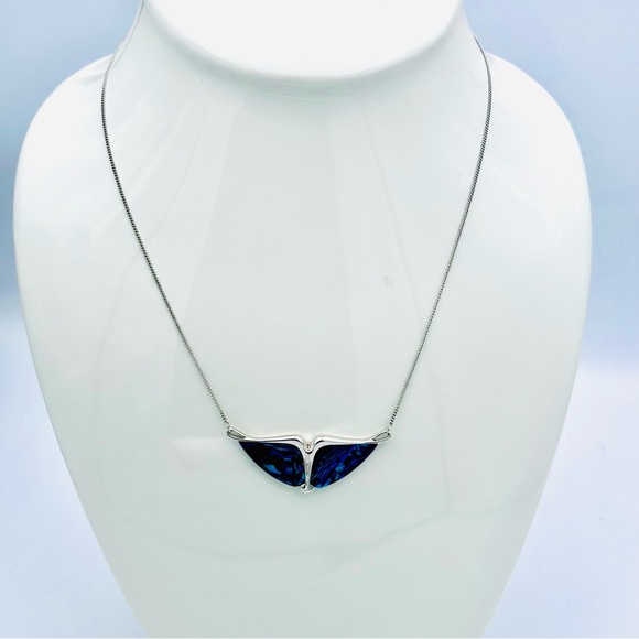 Ariki Rhodium Plated Paua Shell Wing Necklace - Picture 7 of 12